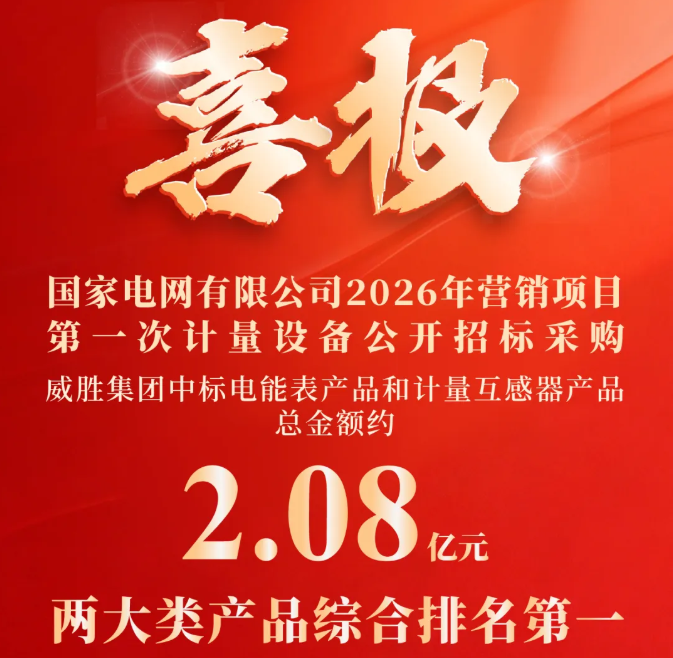 喜报 | 威胜集团中标国家电网招标项目电能表产品和计量互感器产品，总中标金额超2亿元，两大类产品综合排名第一
